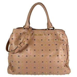 Miu Miu MIUMIU Studded Handbag Vitello Looks Tote Bag Leather Pink Beige Women's